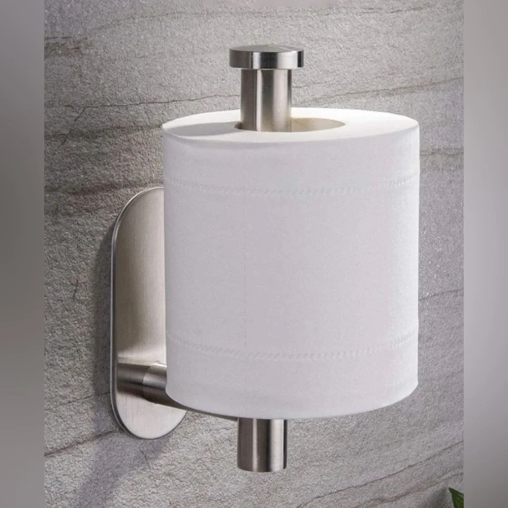 NIB Stainless Steel Toilet Paper Holder / No Punch /Easy 3M Stick Decor Bathroom